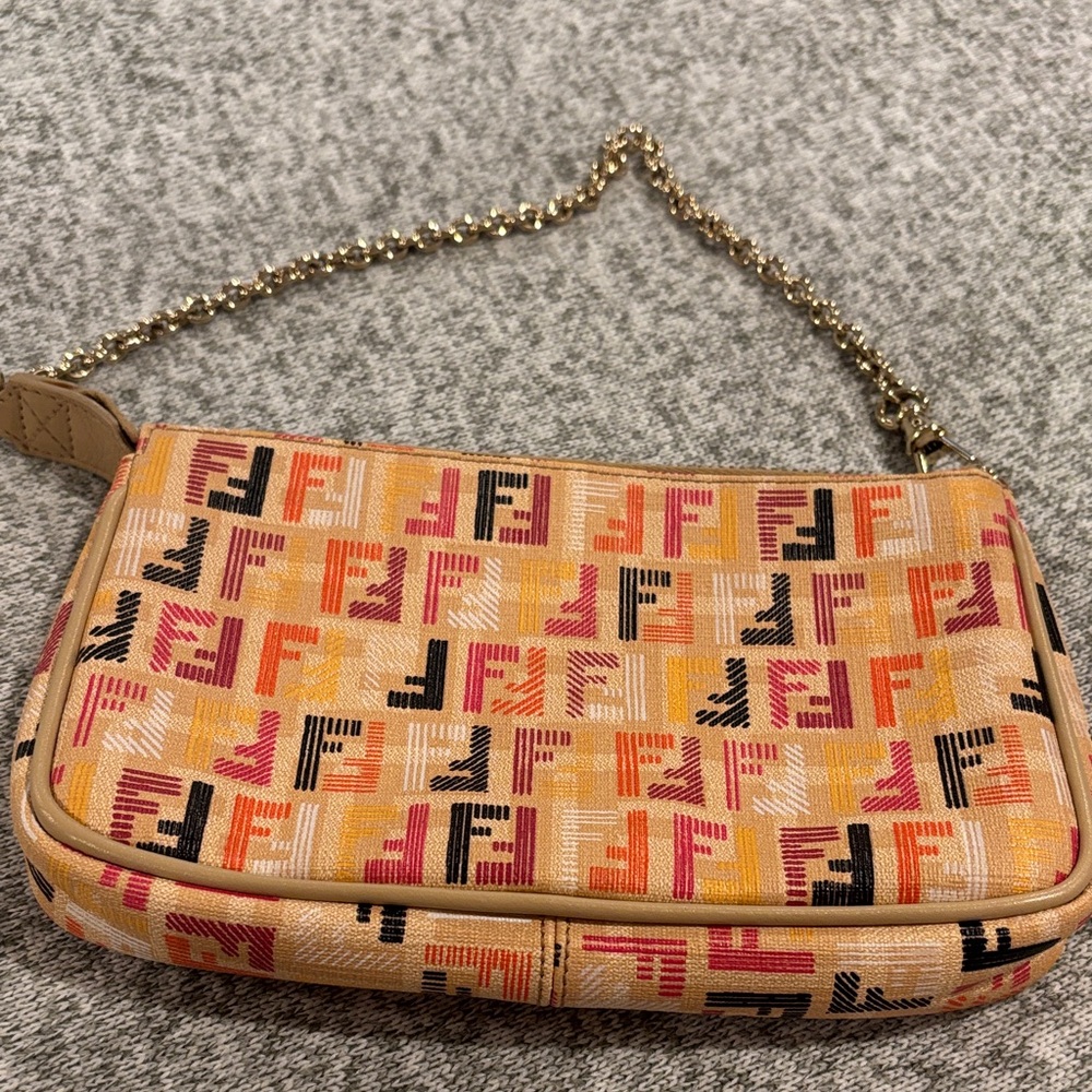Fendi Multicolor Logo Clutch with Chain Strap